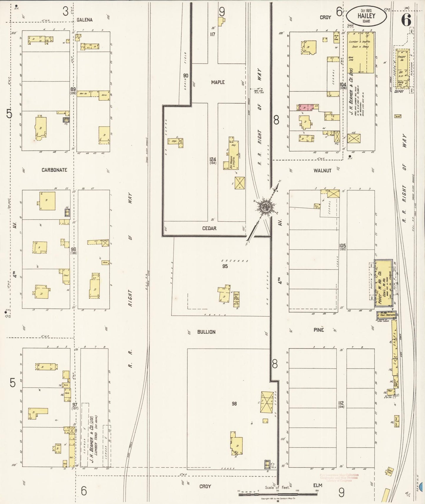 Sanborn Fire Insurance Map from Hailey, Blaine County, Idaho (1920), Sheet #0006 - Historic Sanborn Fire Insurance Map Print, vintage old map wall art, antique decor, genealogy gift, Idaho Idaho map