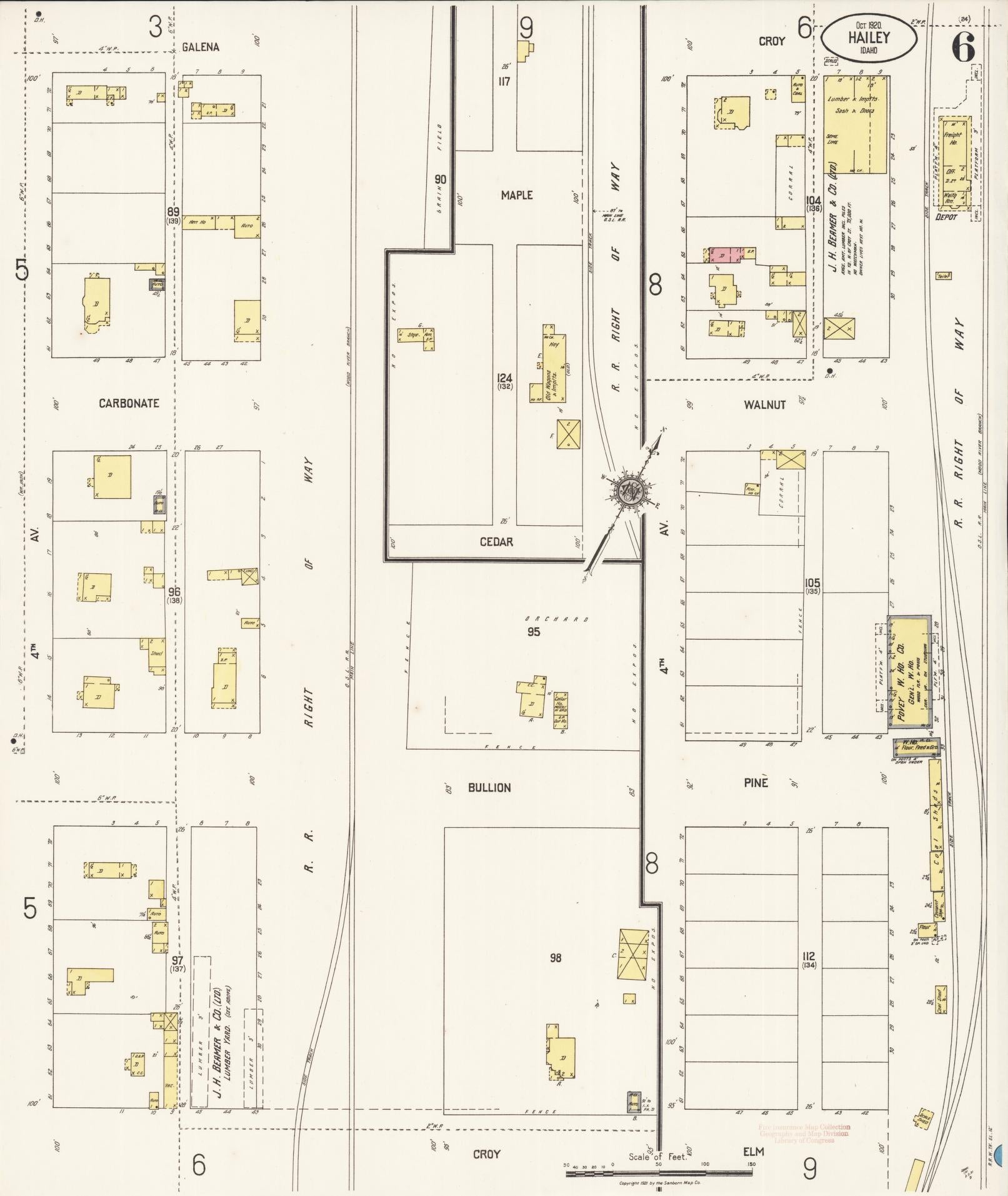 Sanborn Fire Insurance Map from Hailey, Blaine County, Idaho (1920), Sheet #0006 - Historic Sanborn Fire Insurance Map Print, vintage old map wall art, antique decor, genealogy gift, Idaho Idaho map