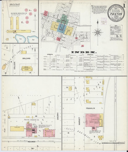 Sanborn Fire Insurance Map from Paxton, Ford County, Illinois (1902), Sheet #0001 - Complete Map Set gallery image, historic Sanborn map, vintage wall art, Illinois Illinois