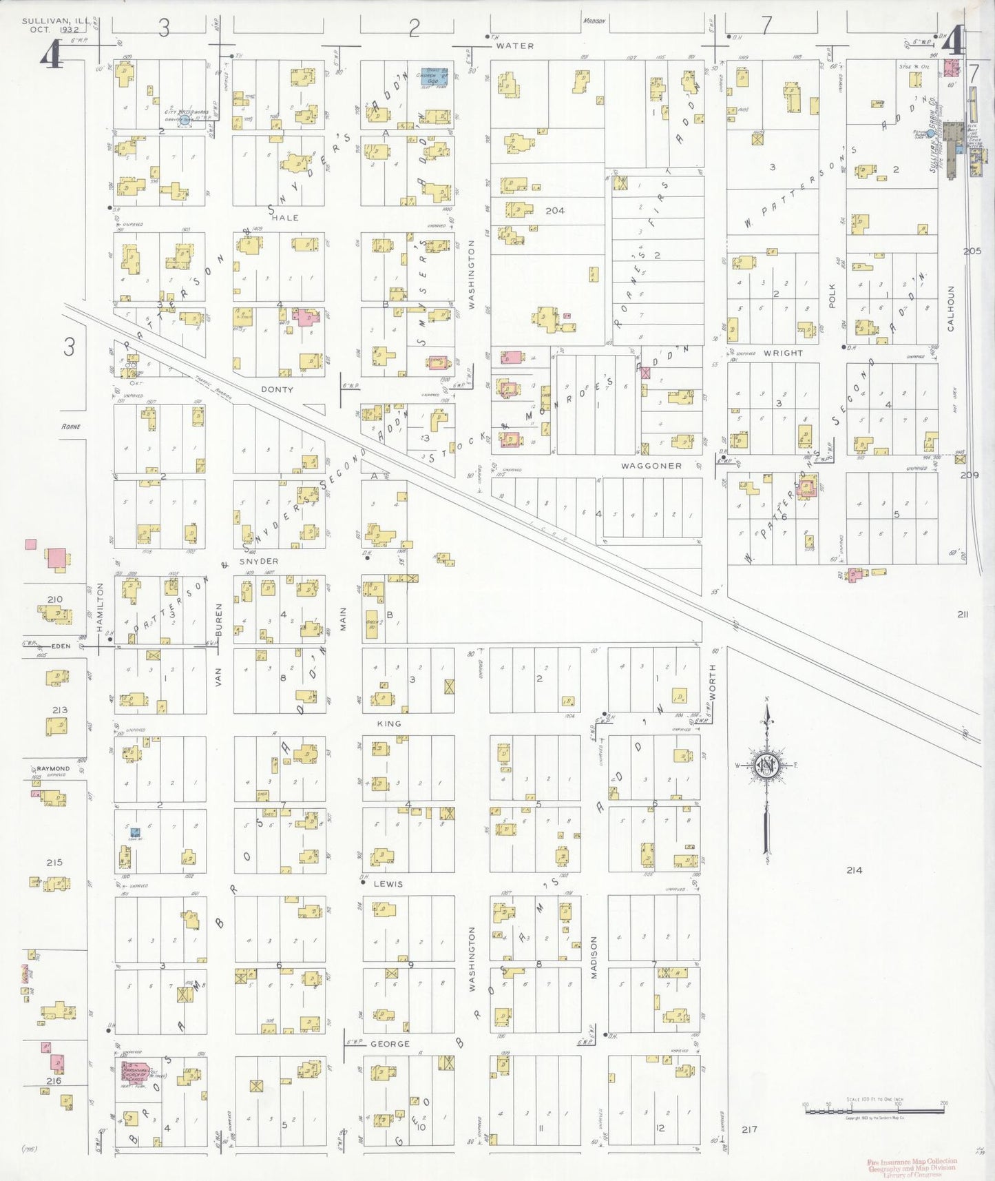 Sanborn Fire Insurance Map from Sullivan, Moultrie County, Illinois (1932), Sheet #0004 - Complete Map Set gallery image, historic Sanborn map, vintage wall art, Illinois Illinois