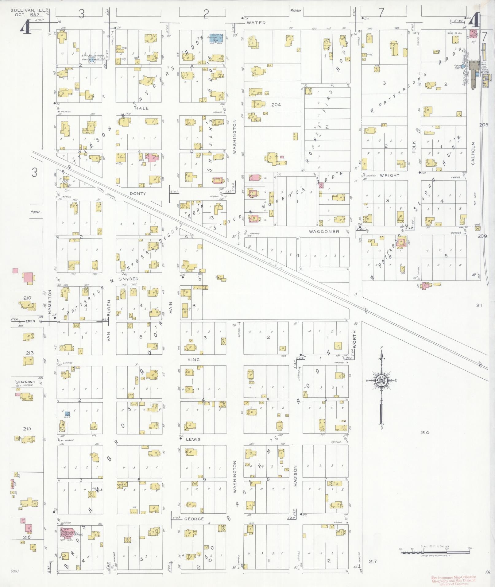 Sanborn Fire Insurance Map from Sullivan, Moultrie County, Illinois (1932), Sheet #0004 - Complete Map Set gallery image, historic Sanborn map, vintage wall art, Illinois Illinois
