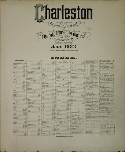 Sanborn Fire Insurance Map from Charleston, Charleston County, South Carolina (1888), Sheet #0001 - Historic Sanborn Fire Insurance Map Print, vintage old map wall art, antique decor, genealogy gift, South Carolina South Carolina map