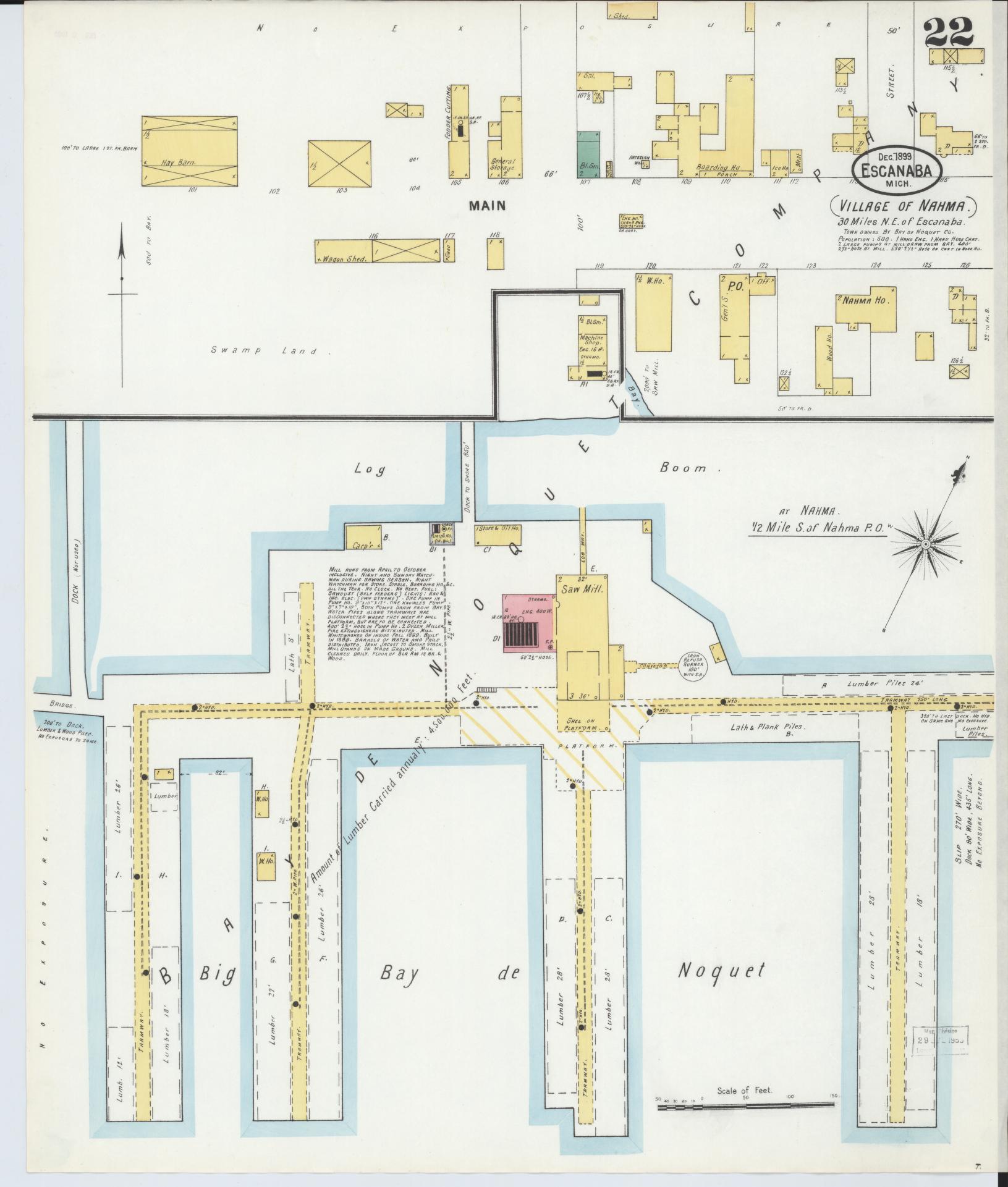 Sanborn Fire Insurance Map from Escanaba, Delta County, Michigan (1899), Sheet #0022 - Historic Sanborn Fire Insurance Map Print, vintage old map wall art, antique decor, genealogy gift, Michigan Michigan map