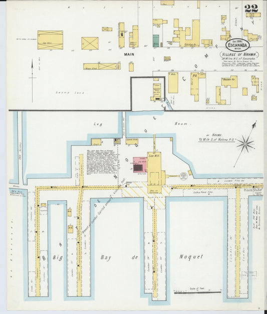 Sanborn Fire Insurance Map from Escanaba, Delta County, Michigan (1899), Sheet #0022 - Historic Sanborn Fire Insurance Map Print, vintage old map wall art, antique decor, genealogy gift, Michigan Michigan map