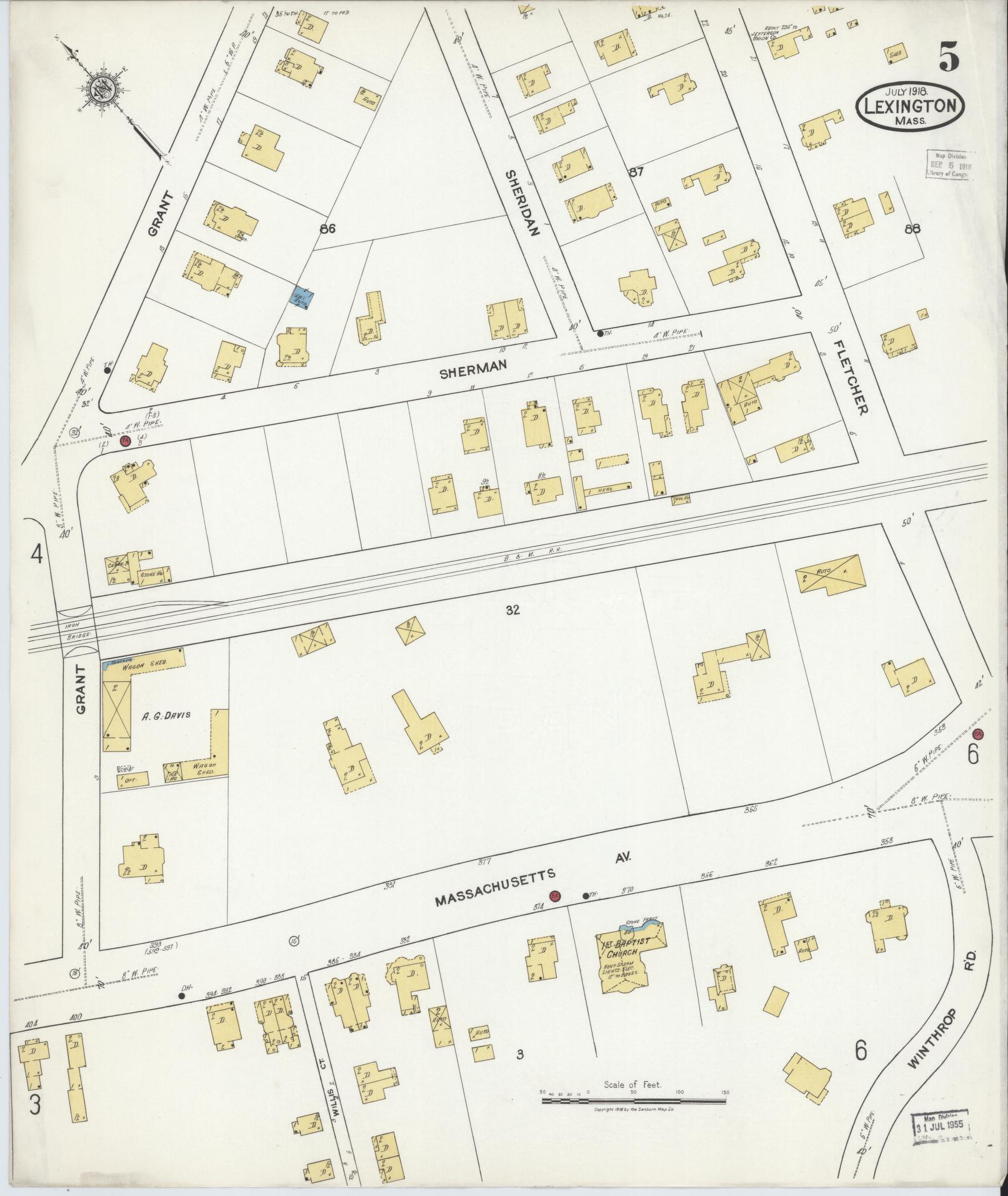 Sanborn Fire Insurance Map from Lexington, Middlesex County, Massachusetts (1918), Sheet #0005 - Complete Map Set gallery image, historic Sanborn map, vintage wall art, Massachusetts Massachusetts