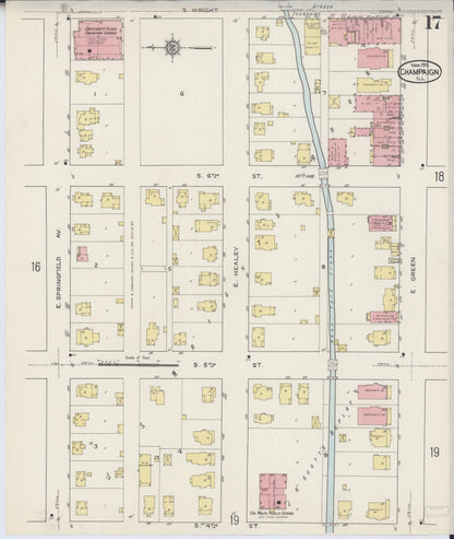 Sanborn Fire Insurance Map from Champaign, Champaign County, Illinois (1915), Sheet #0017 - Historic Sanborn Fire Insurance Map Print, vintage old map wall art, antique decor, genealogy gift, Illinois Illinois map