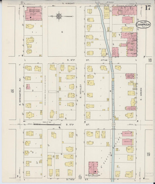 Sanborn Fire Insurance Map from Champaign, Champaign County, Illinois (1915), Sheet #0017 - Historic Sanborn Fire Insurance Map Print, vintage old map wall art, antique decor, genealogy gift, Illinois Illinois map