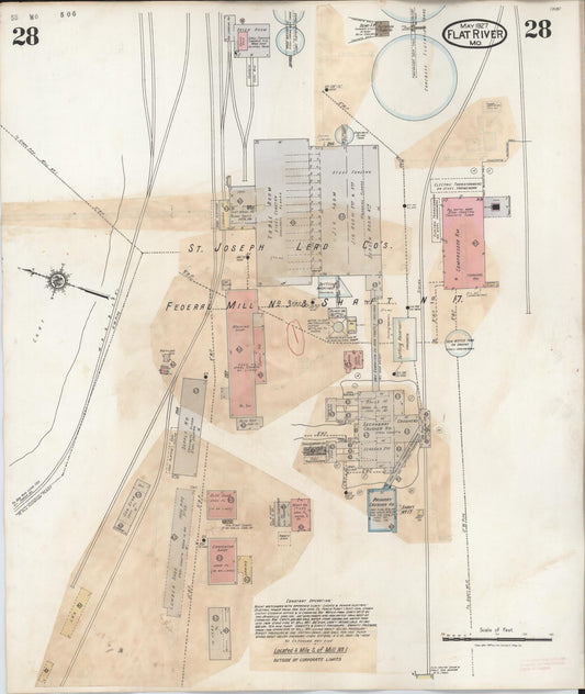 Sanborn Fire Insurance Map from Flat River, Saint Francois County, Missouri (1938), Sheet #0028 - Historic Sanborn Fire Insurance Map Print, vintage old map wall art, antique decor, genealogy gift, Missouri Missouri map