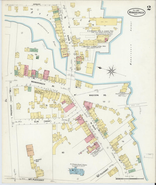Sanborn Fire Insurance Map from Mamaroneck, Westchester County, New York (1908), Sheet #0002 - Historic Sanborn Fire Insurance Map Print, vintage old map wall art, antique decor, genealogy gift, New York New York map