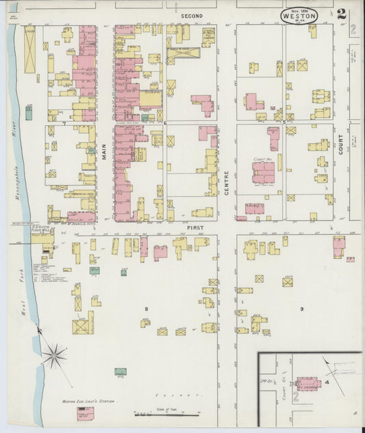 Sanborn Fire Insurance Map from Weston, Lewis County, West Virginia (1894), Sheet #0002 - Historic Sanborn Fire Insurance Map Print, vintage old map wall art, antique decor, genealogy gift, West Virginia West Virginia map