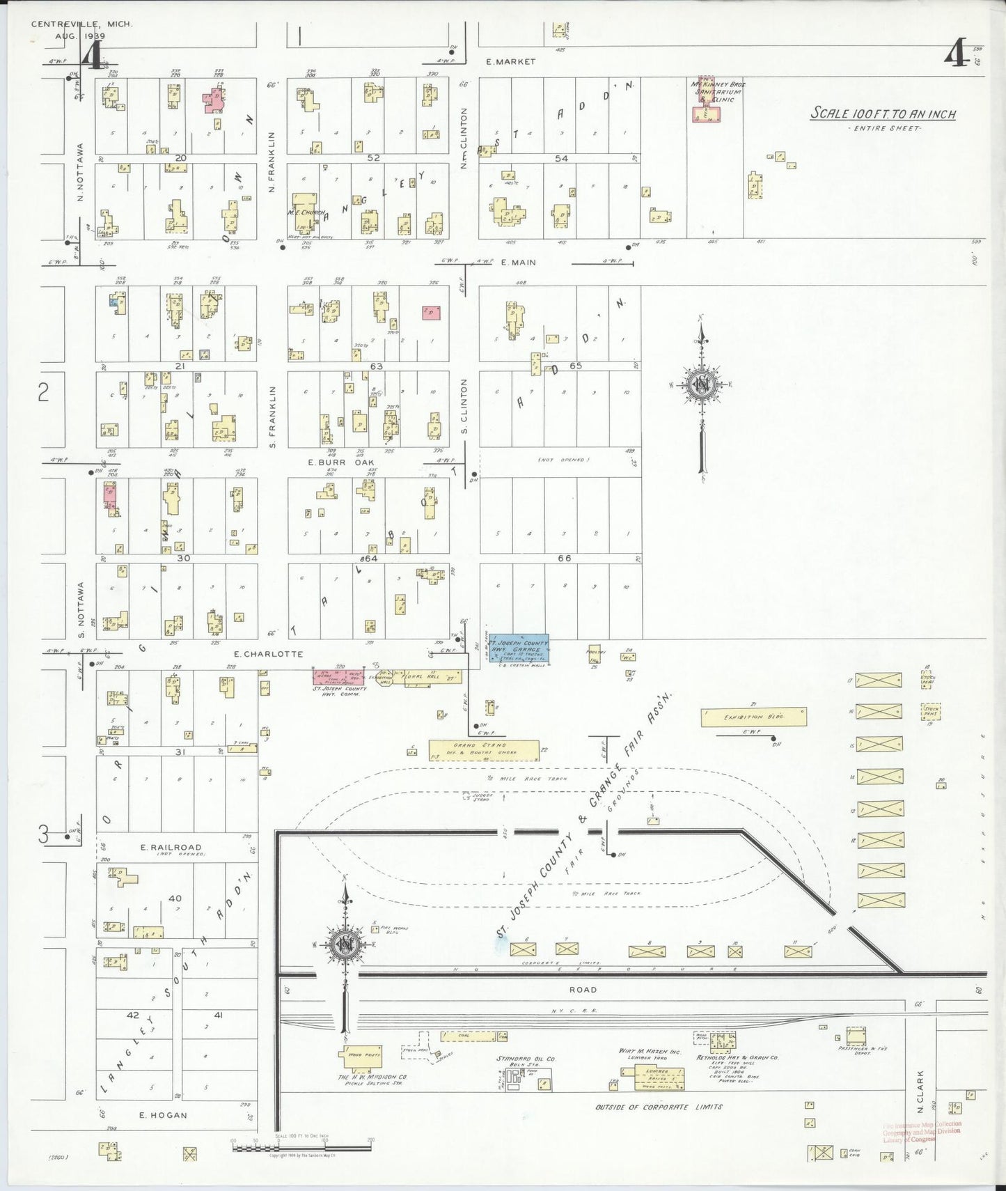 Sanborn Fire Insurance Map from Centreville, Saint Joseph County, Michigan (1939), Sheet #0004 - Complete Map Set gallery image, historic Sanborn map, vintage wall art, Michigan Michigan