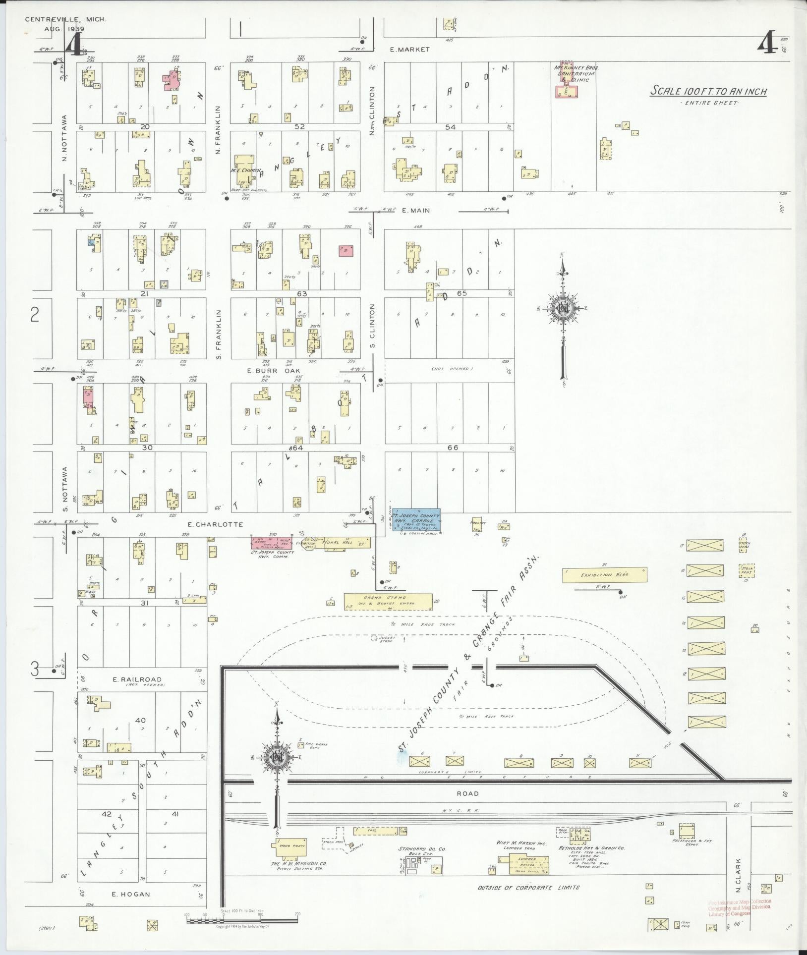 Sanborn Fire Insurance Map from Centreville, Saint Joseph County, Michigan (1939), Sheet #0004 - Complete Map Set gallery image, historic Sanborn map, vintage wall art, Michigan Michigan