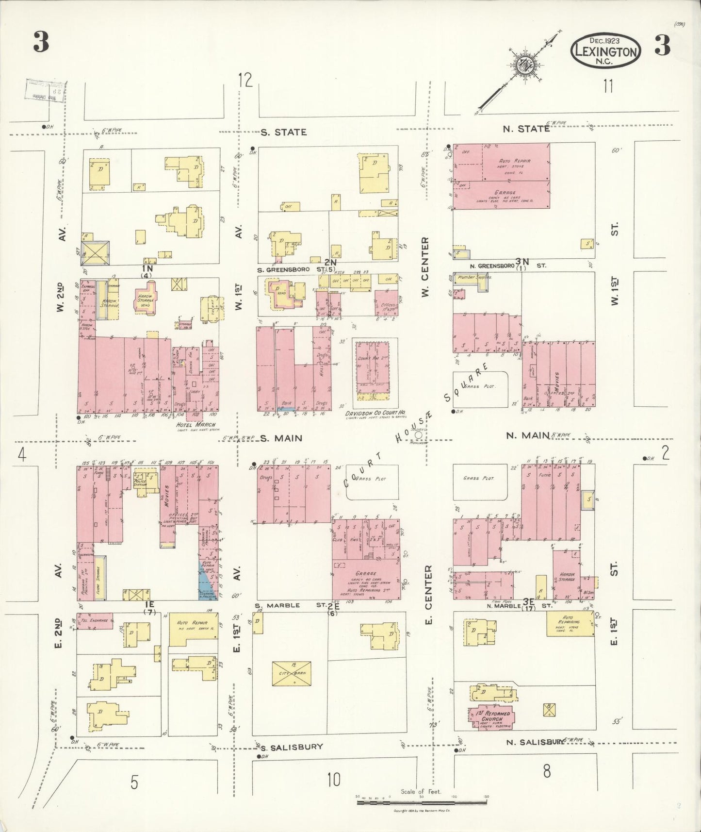 Sanborn Fire Insurance Map from Lexington, Davidson County, North Carolina (1923), Sheet #0003 - Complete Map Set gallery image, historic Sanborn map, vintage wall art, North Carolina North Carolina