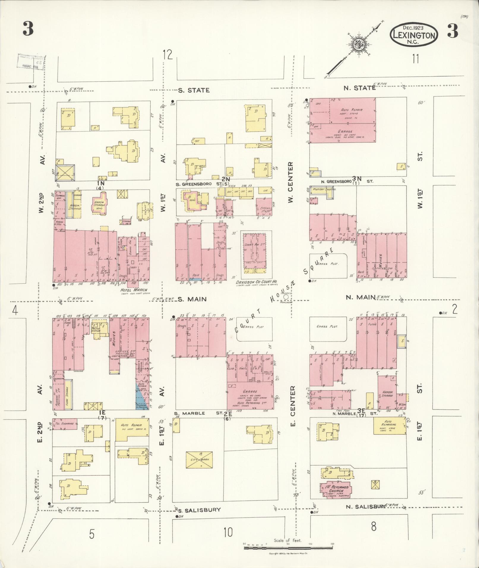 Sanborn Fire Insurance Map from Lexington, Davidson County, North Carolina (1923), Sheet #0003 - Complete Map Set gallery image, historic Sanborn map, vintage wall art, North Carolina North Carolina
