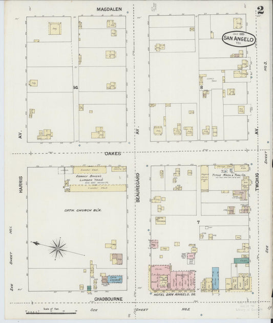 Sanborn Fire Insurance Map from San Angelo, Tom Green County, Texas (1889), Sheet #0002 - Historic Sanborn Fire Insurance Map Print, vintage old map wall art, antique decor, genealogy gift, Texas Texas map