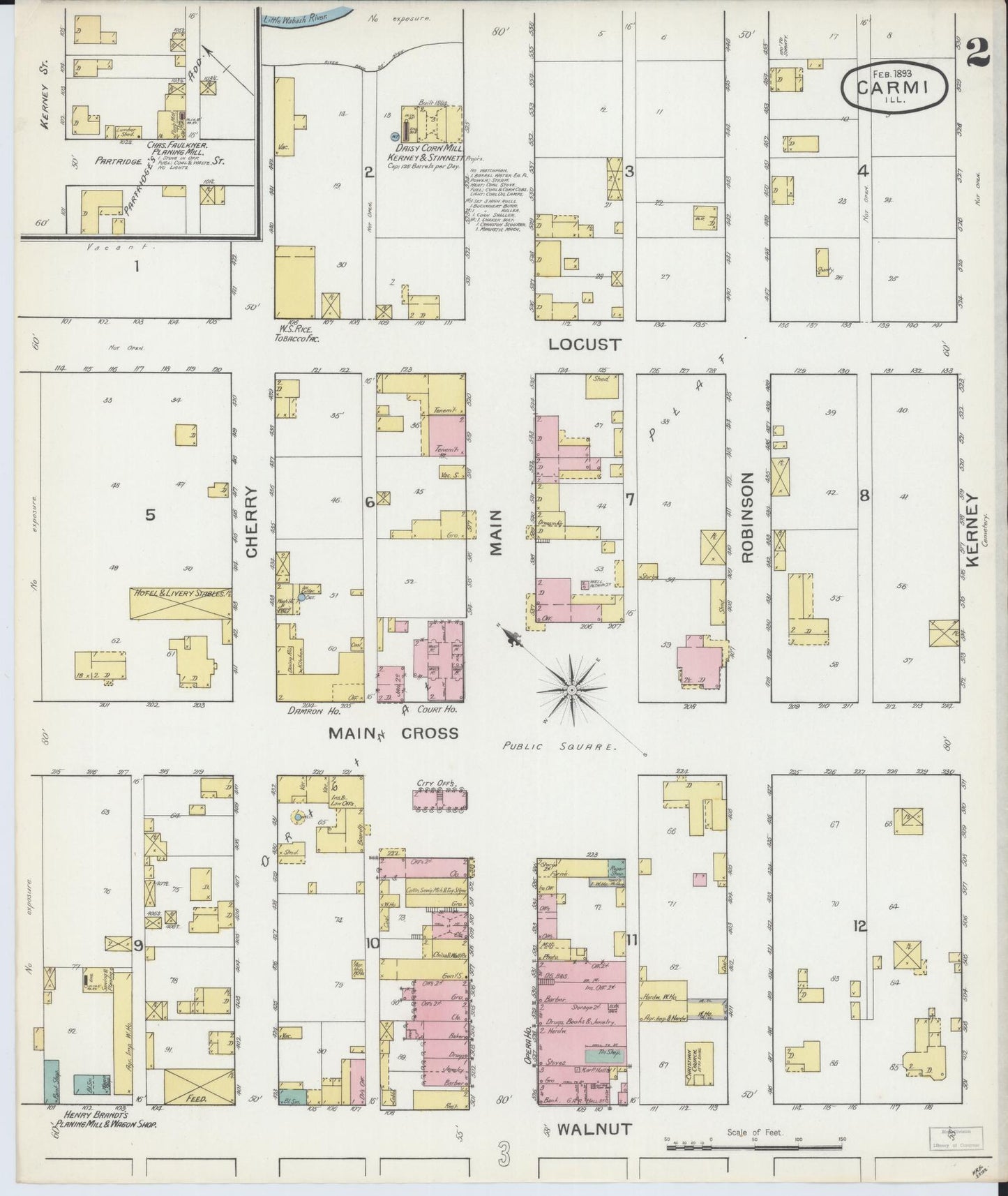 Sanborn Fire Insurance Map from Carmi, White County, Illinois (1893), Sheet #0002 - Complete Map Set gallery image, historic Sanborn map, vintage wall art, Illinois Illinois