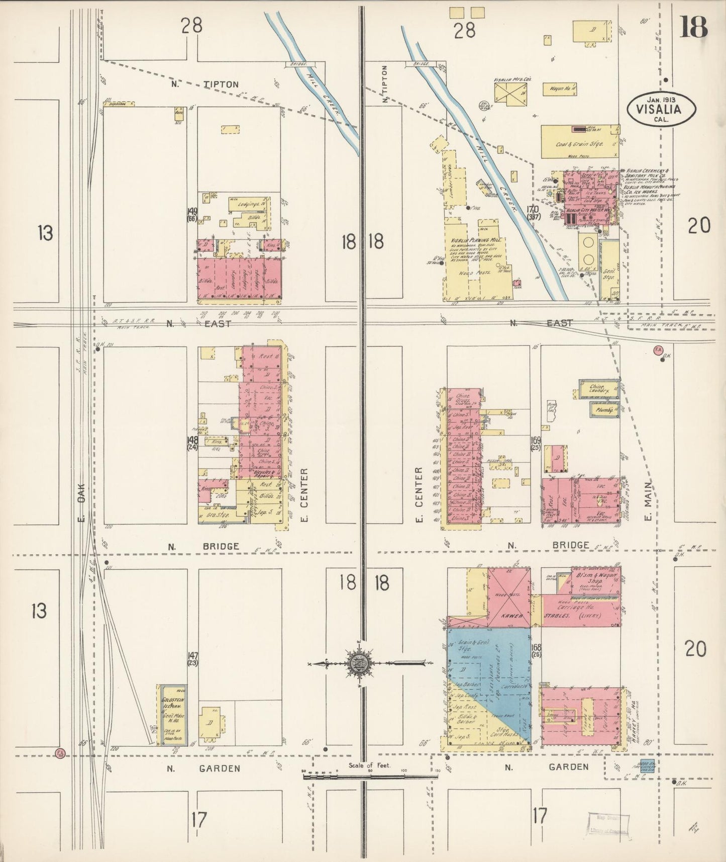 Sanborn Fire Insurance Map from Visalia, Tulare County, California (1913), Sheet #0018 - Complete Map Set gallery image, historic Sanborn map, vintage wall art, California California
