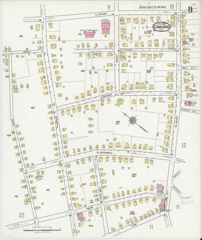 Sanborn Fire Insurance Map from Concord, Cabarrus County, North Carolina (1921), Sheet #0008 - Complete Map Set gallery image, historic Sanborn map, vintage wall art, North Carolina North Carolina