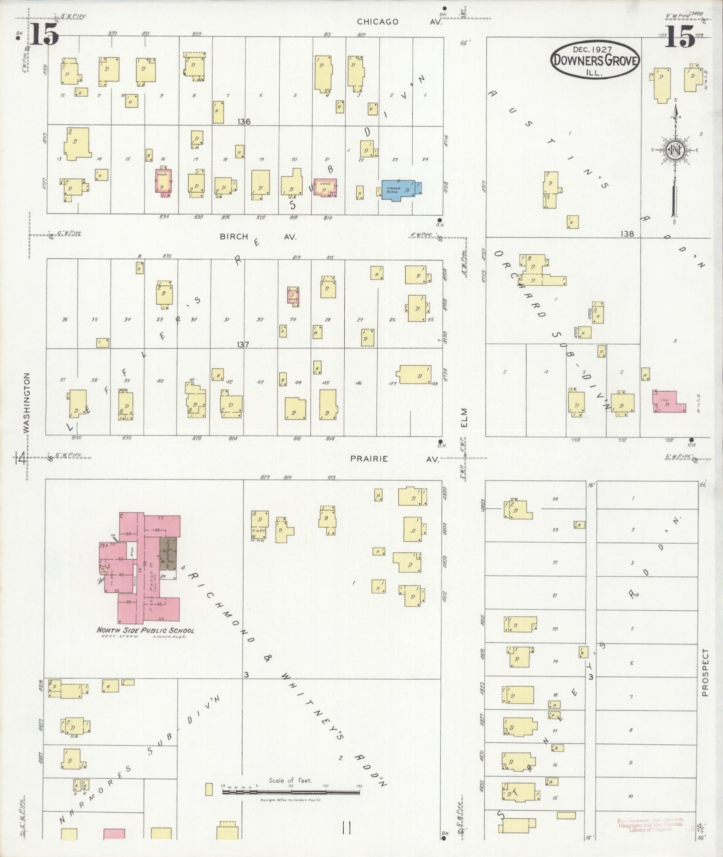 Sanborn Fire Insurance Map from Downers Grove, Dupage County, Illinois (1927), Sheet #0015 - Complete Map Set gallery image, historic Sanborn map, vintage wall art, Illinois Illinois