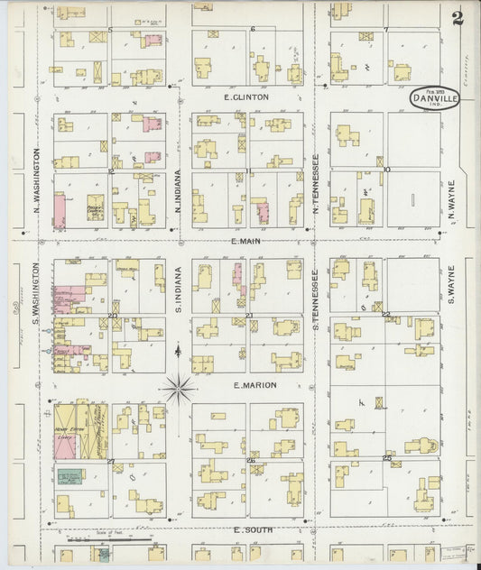 Sanborn Fire Insurance Map from Danville, Hendricks County, Indiana (1893), Sheet #0002 - Historic Sanborn Fire Insurance Map Print, vintage old map wall art, antique decor, genealogy gift, Indiana Indiana map