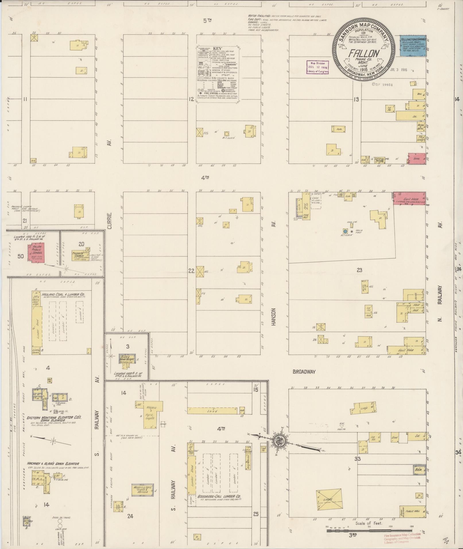Sanborn Fire Insurance Map from Fallon, Prairie County, Montana (1916), Sheet #0001 - Historic Sanborn Fire Insurance Map Print, vintage old map wall art, antique decor, genealogy gift, Montana Montana map