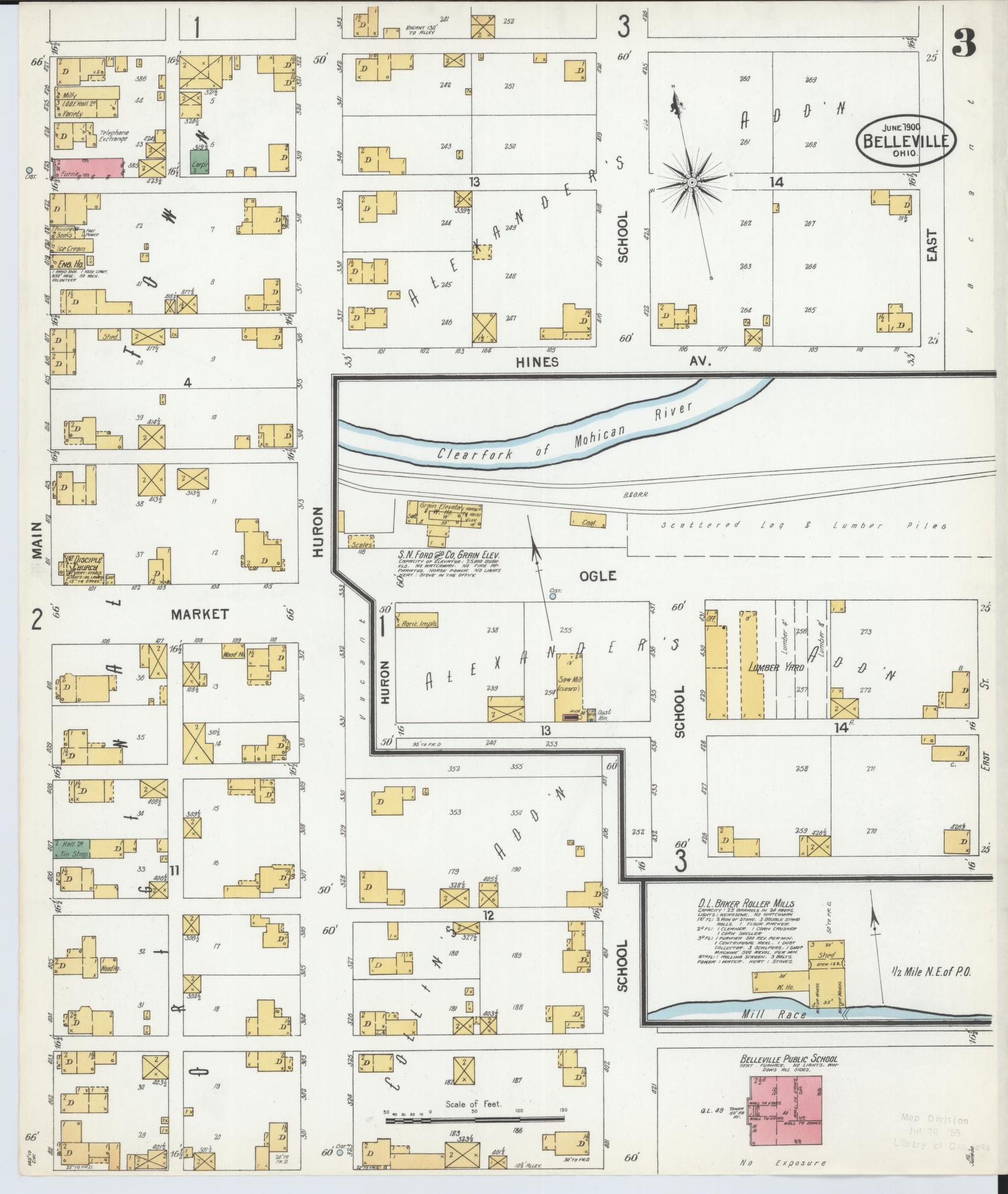 Sanborn Fire Insurance Map from Bellville, Richland County, Ohio (1900), Sheet #0003 - Complete Map Set gallery image, historic Sanborn map, vintage wall art, Ohio Ohio