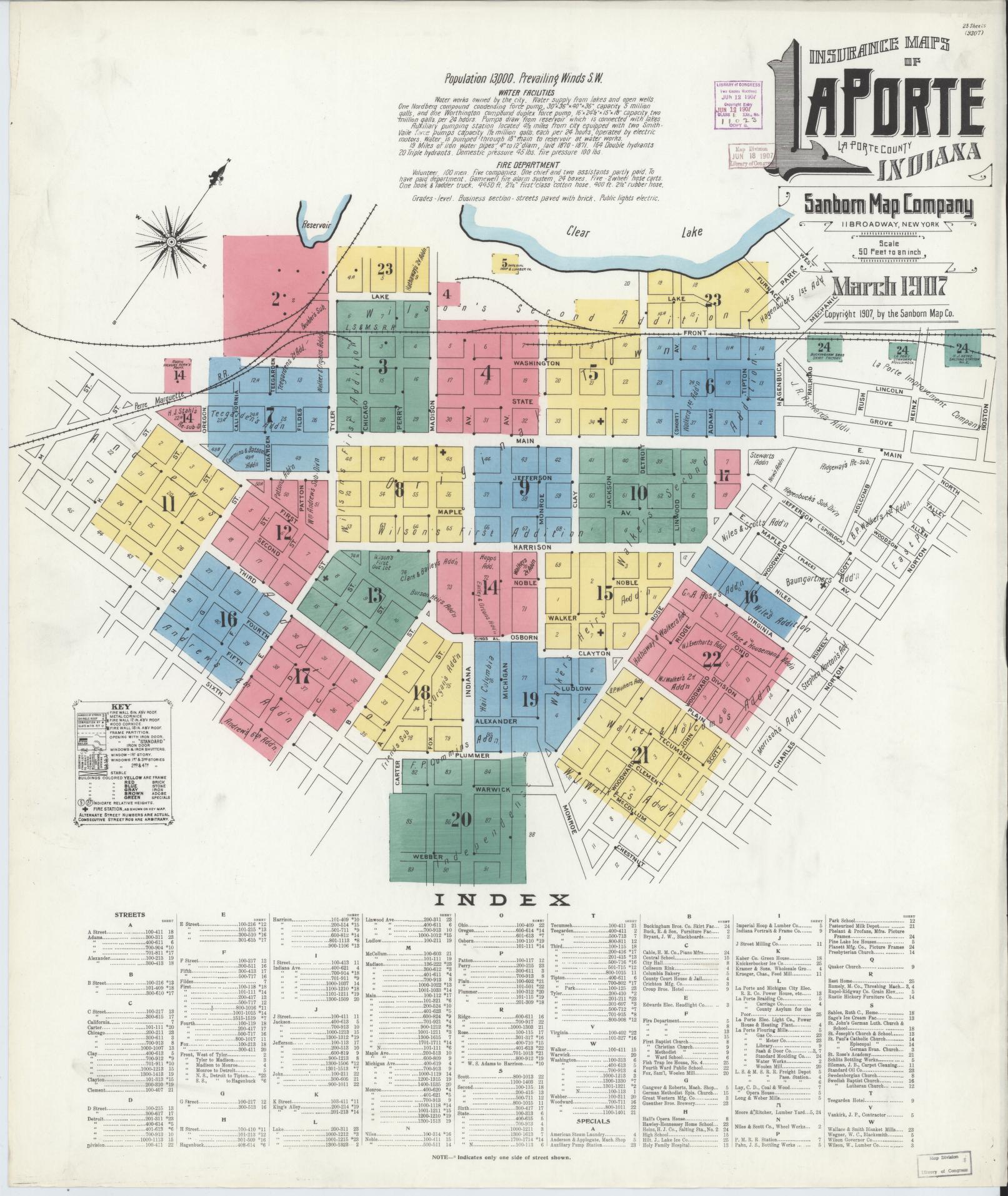 Sanborn Fire Insurance Map from La Porte, La Porte County, Indiana (1907), Sheet #0001 - Complete Map Set gallery image, historic Sanborn map, vintage wall art, Indiana Indiana