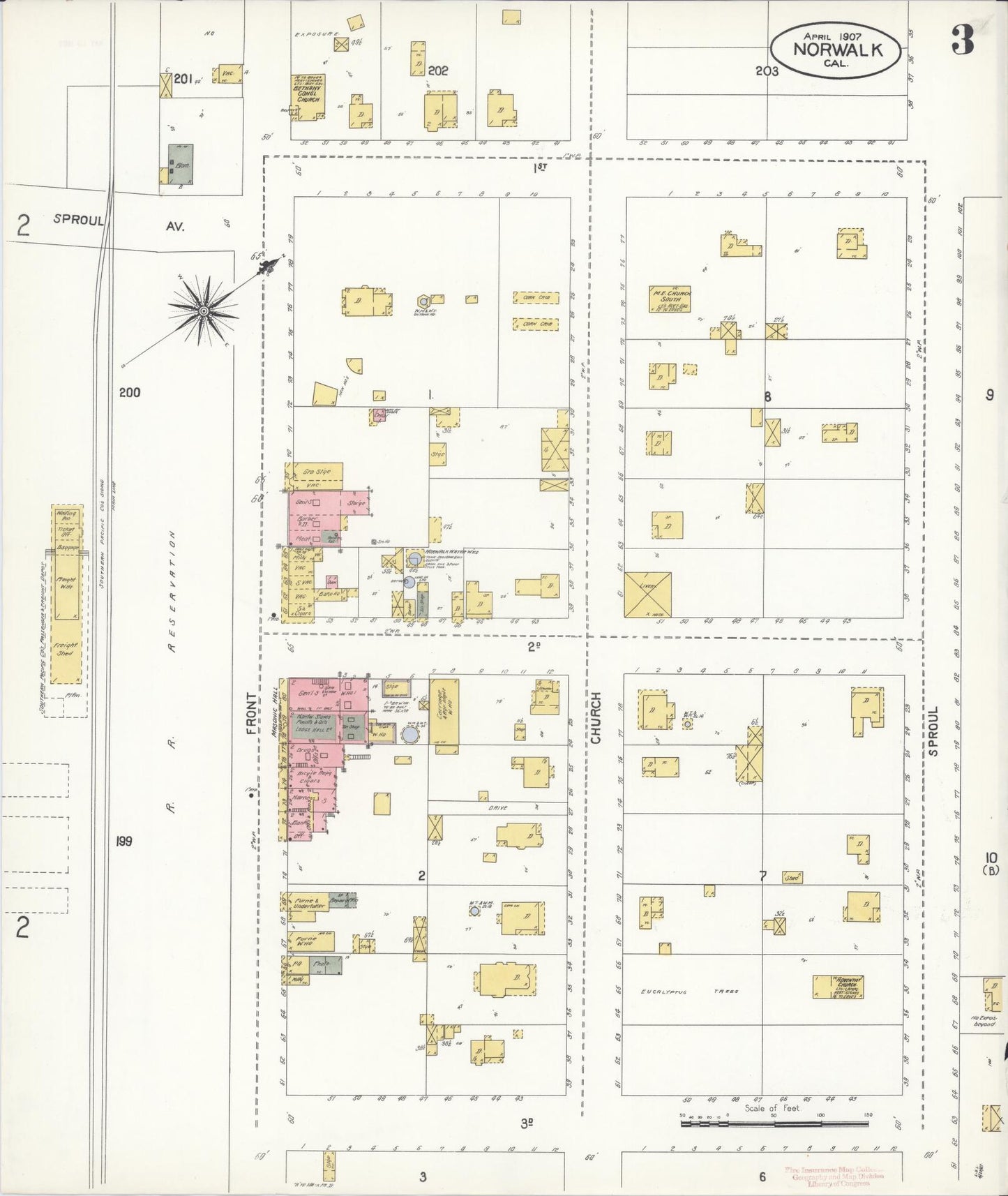 Sanborn Fire Insurance Map from Norwalk, Los Angeles County, California (1907), Sheet #0003 - Historic Sanborn Fire Insurance Map Print, vintage old map wall art, antique decor, genealogy gift, California California map
