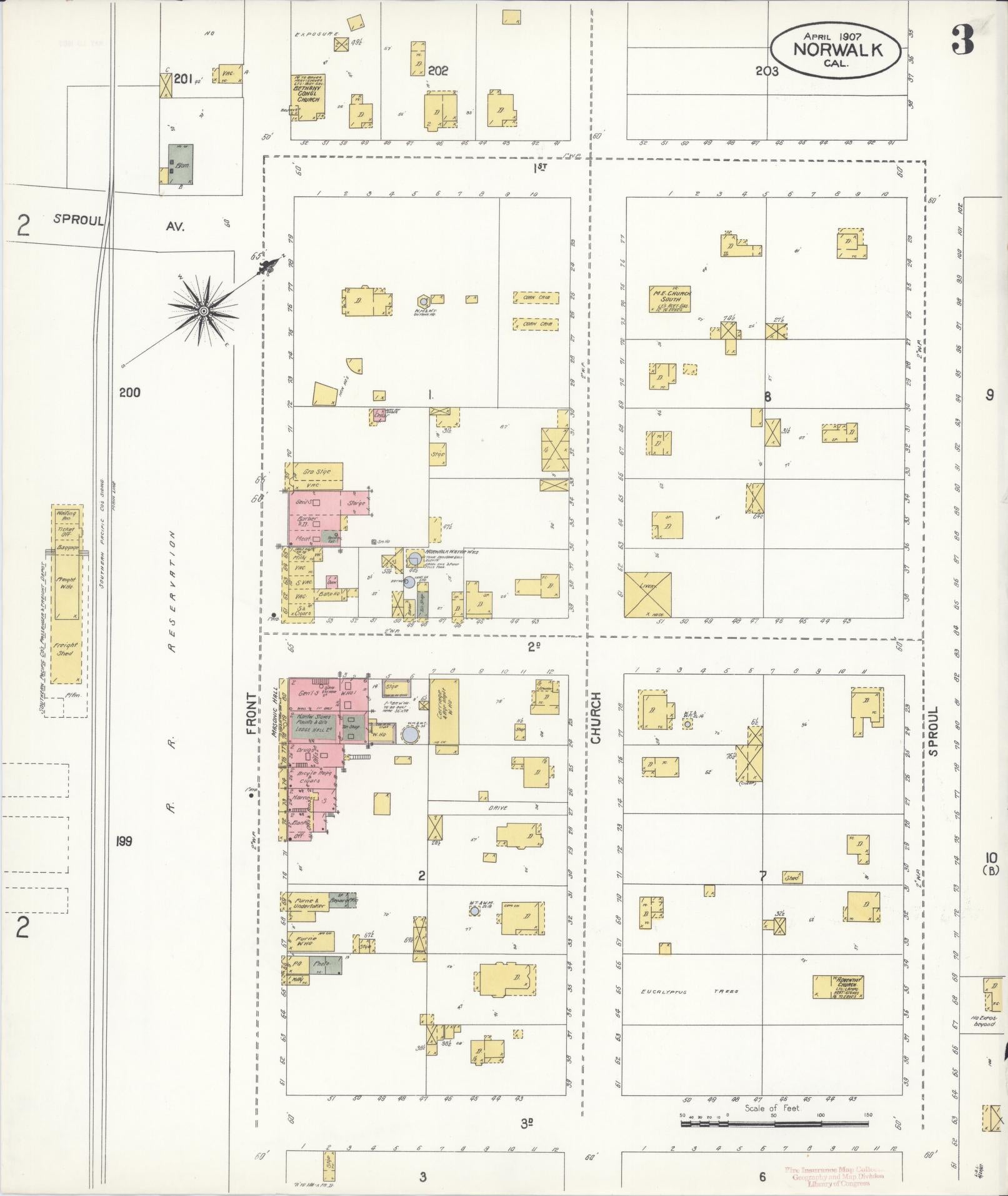 Sanborn Fire Insurance Map from Norwalk, Los Angeles County, California (1907), Sheet #0003 - Historic Sanborn Fire Insurance Map Print, vintage old map wall art, antique decor, genealogy gift, California California map