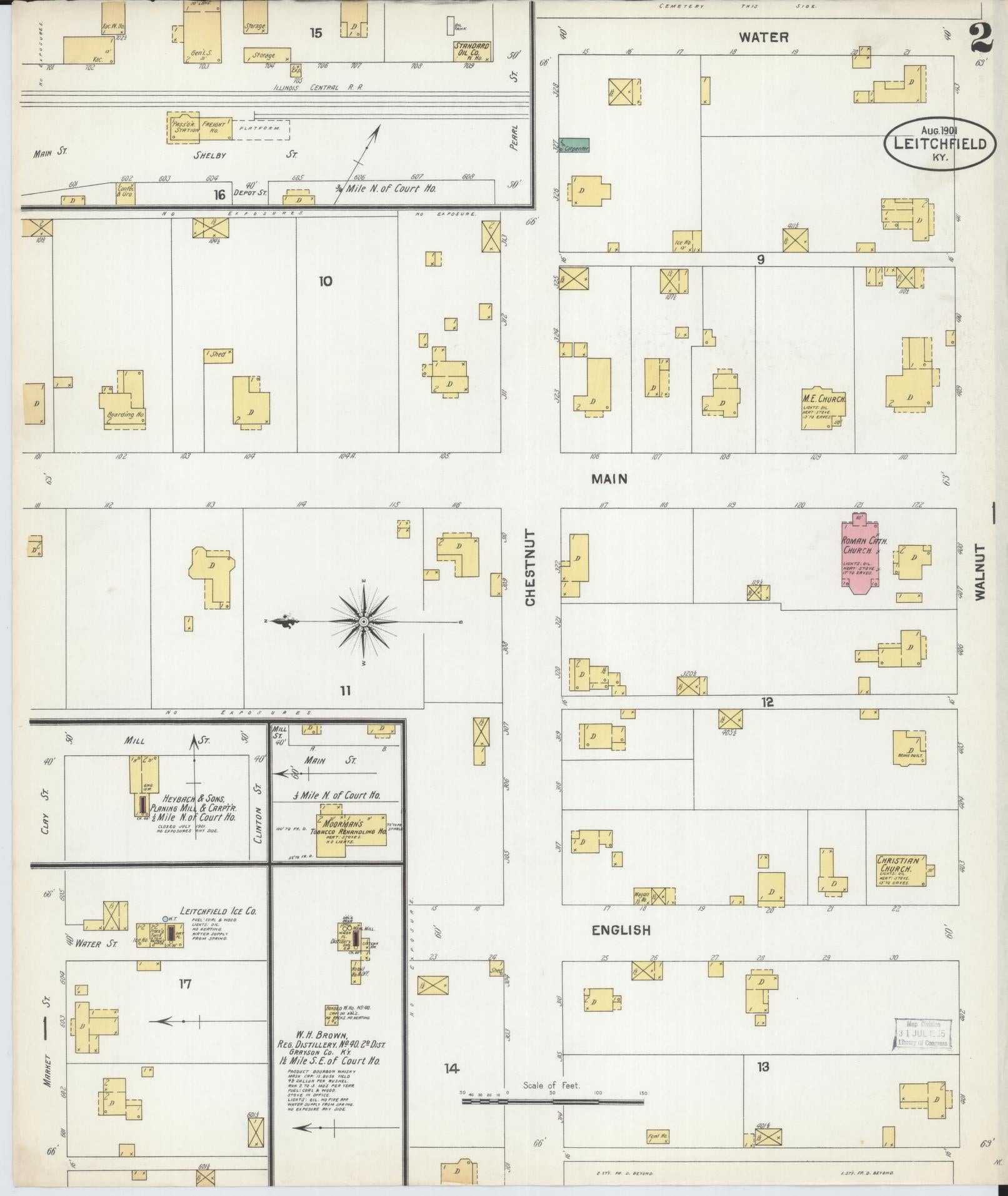 Sanborn Fire Insurance Map from Leitchfield, Grayson County, Kentucky (1901), Sheet #0002 - Complete Map Set gallery image, historic Sanborn map, vintage wall art, Kentucky Kentucky