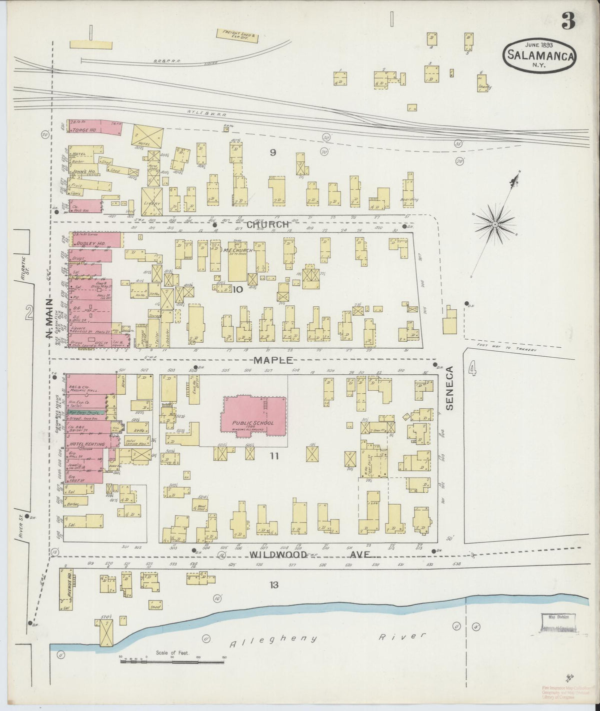 Sanborn Fire Insurance Map from Salamanca, Cattaraugus County, New York (1893), Sheet #0003 - Historic Sanborn Fire Insurance Map Print, vintage old map wall art, antique decor, genealogy gift, New York New York map