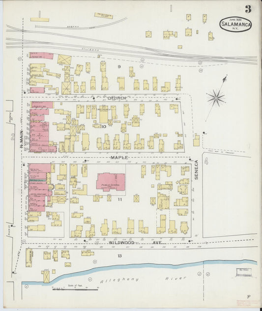 Sanborn Fire Insurance Map from Salamanca, Cattaraugus County, New York (1893), Sheet #0003 - Historic Sanborn Fire Insurance Map Print, vintage old map wall art, antique decor, genealogy gift, New York New York map