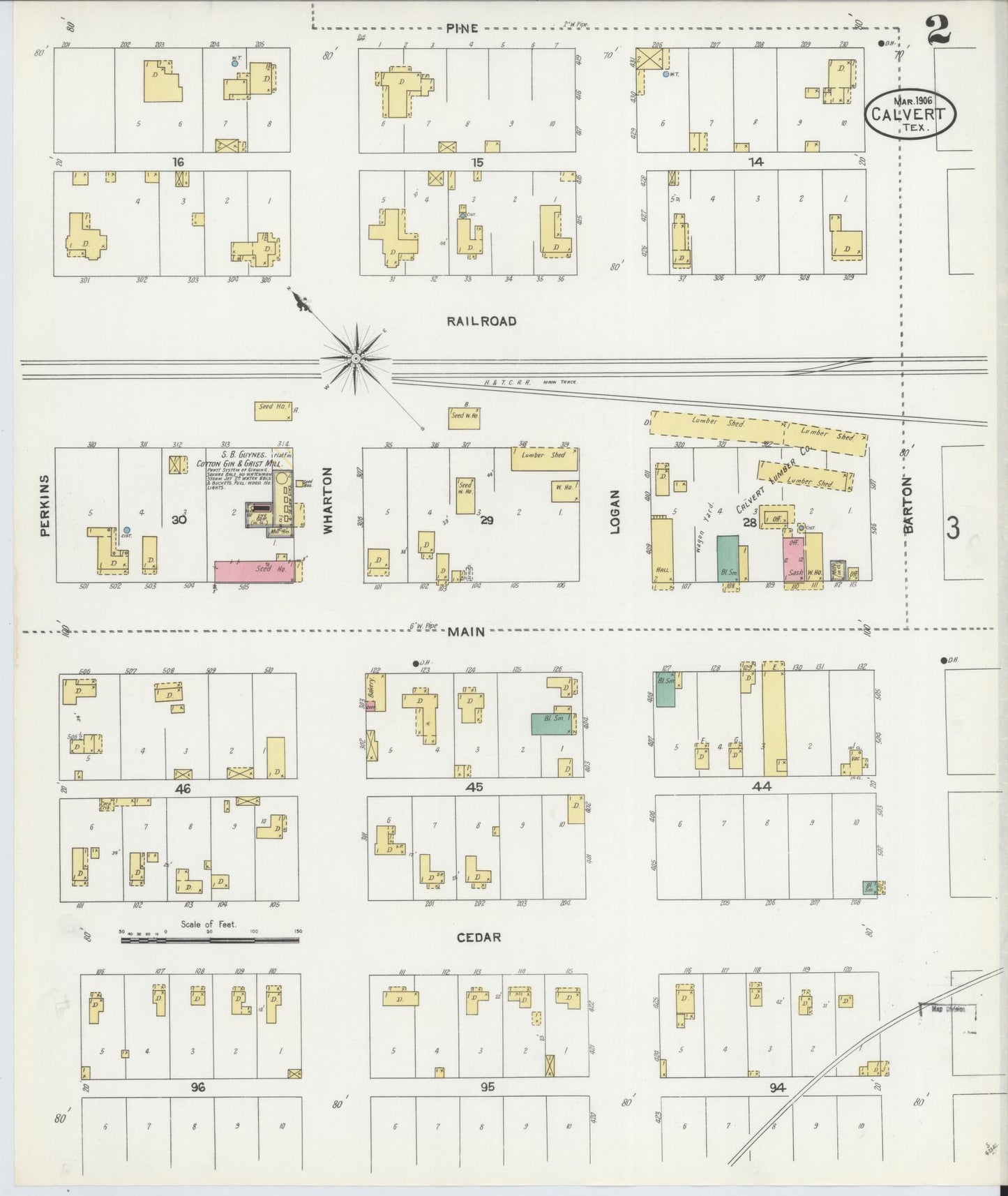 Sanborn Fire Insurance Map from Calvert, Robertson County, Texas (1906), Sheet #0002 - Complete Map Set gallery image, historic Sanborn map, vintage wall art, Texas Texas