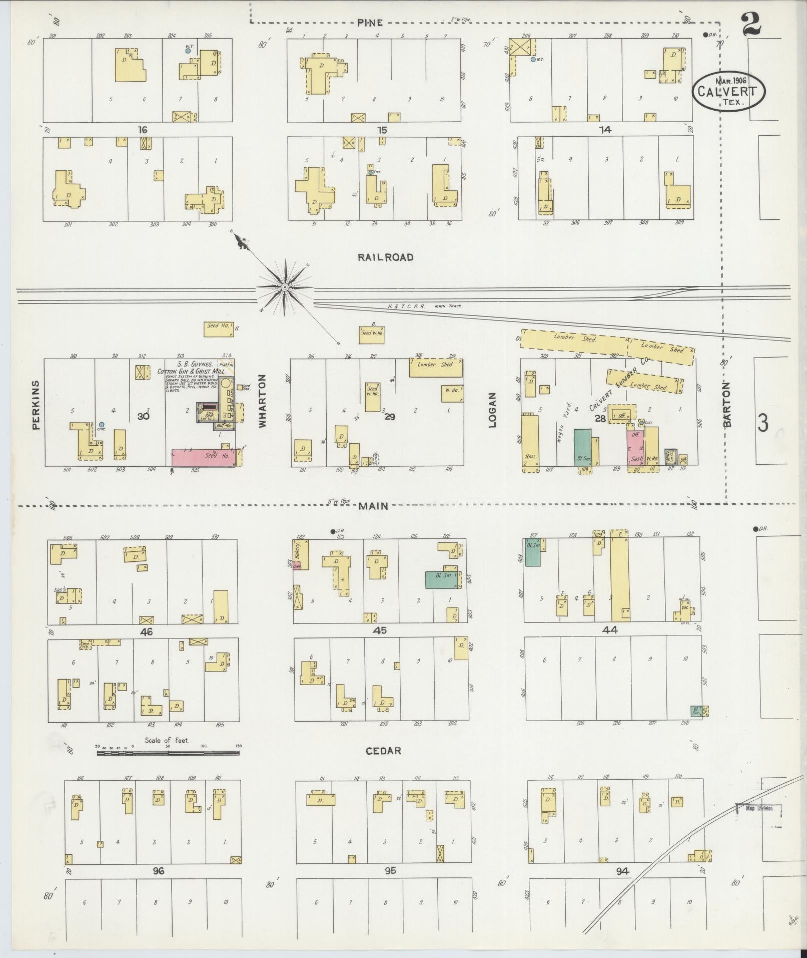 Sanborn Fire Insurance Map from Calvert, Robertson County, Texas (1906), Sheet #0002 - Complete Map Set gallery image, historic Sanborn map, vintage wall art, Texas Texas