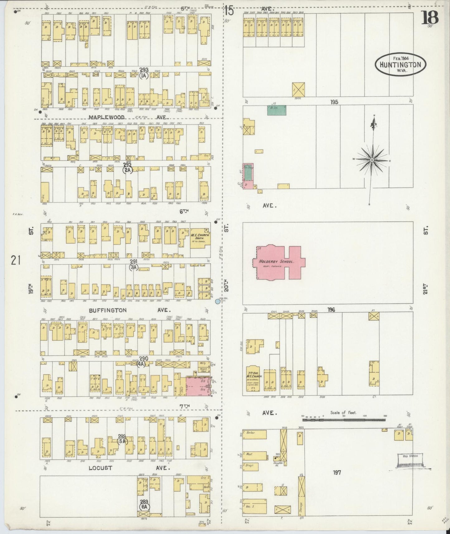Sanborn Fire Insurance Map from Huntington, Cabell County, West Virginia (1904), Sheet #0018 - Complete Map Set gallery image, historic Sanborn map, vintage wall art, West Virginia West Virginia