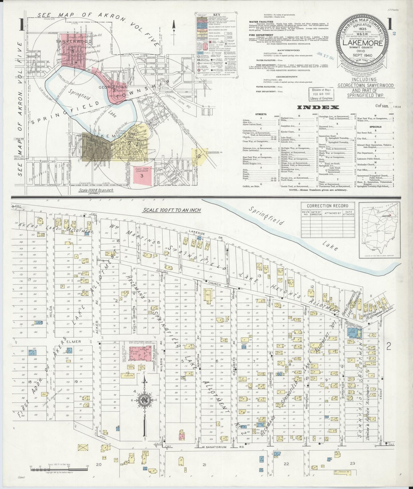 Sanborn Fire Insurance Map from Lakemore, Summit County, Ohio (1940), Sheet #0001 - Historic Sanborn Fire Insurance Map Print, vintage old map wall art, antique decor, genealogy gift, Ohio Ohio map