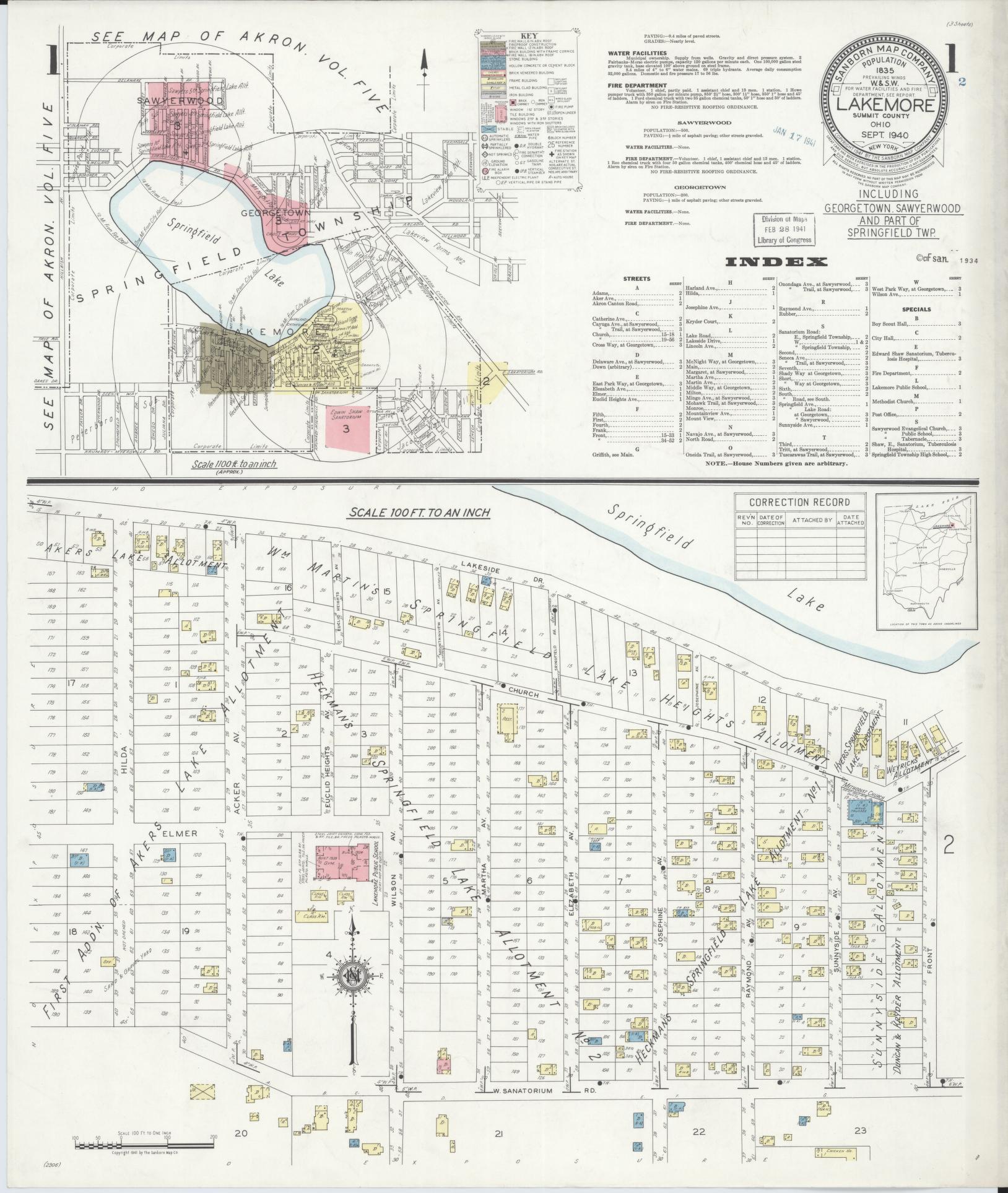 Sanborn Fire Insurance Map from Lakemore, Summit County, Ohio (1940), Sheet #0001 - Historic Sanborn Fire Insurance Map Print, vintage old map wall art, antique decor, genealogy gift, Ohio Ohio map