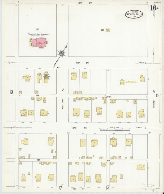 Sanborn Fire Insurance Map from Wichita Falls, Wichita County, Texas (1912), Sheet #0016 - Historic Sanborn Fire Insurance Map Print, vintage old map wall art, antique decor, genealogy gift, Texas Texas map