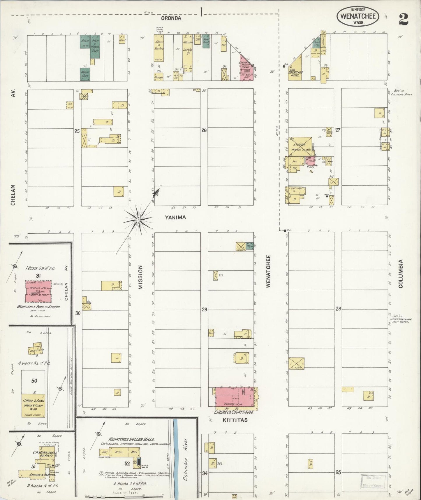 Sanborn Fire Insurance Map from Wenatchee, Chelan County, Washington (1902), Sheet #0002 - Complete Map Set gallery image, historic Sanborn map, vintage wall art, Washington Washington