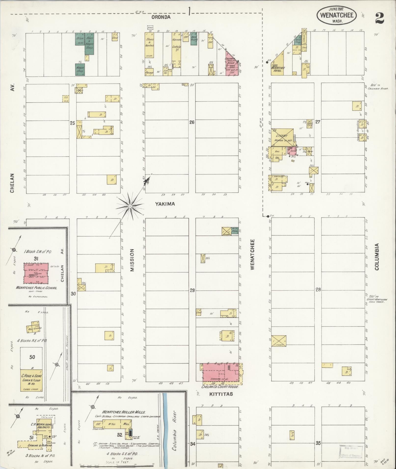 Sanborn Fire Insurance Map from Wenatchee, Chelan County, Washington (1902), Sheet #0002 - Complete Map Set gallery image, historic Sanborn map, vintage wall art, Washington Washington