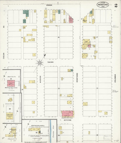 Sanborn Fire Insurance Map from Wenatchee, Chelan County, Washington (1902), Sheet #0002 - Complete Map Set gallery image, historic Sanborn map, vintage wall art, Washington Washington