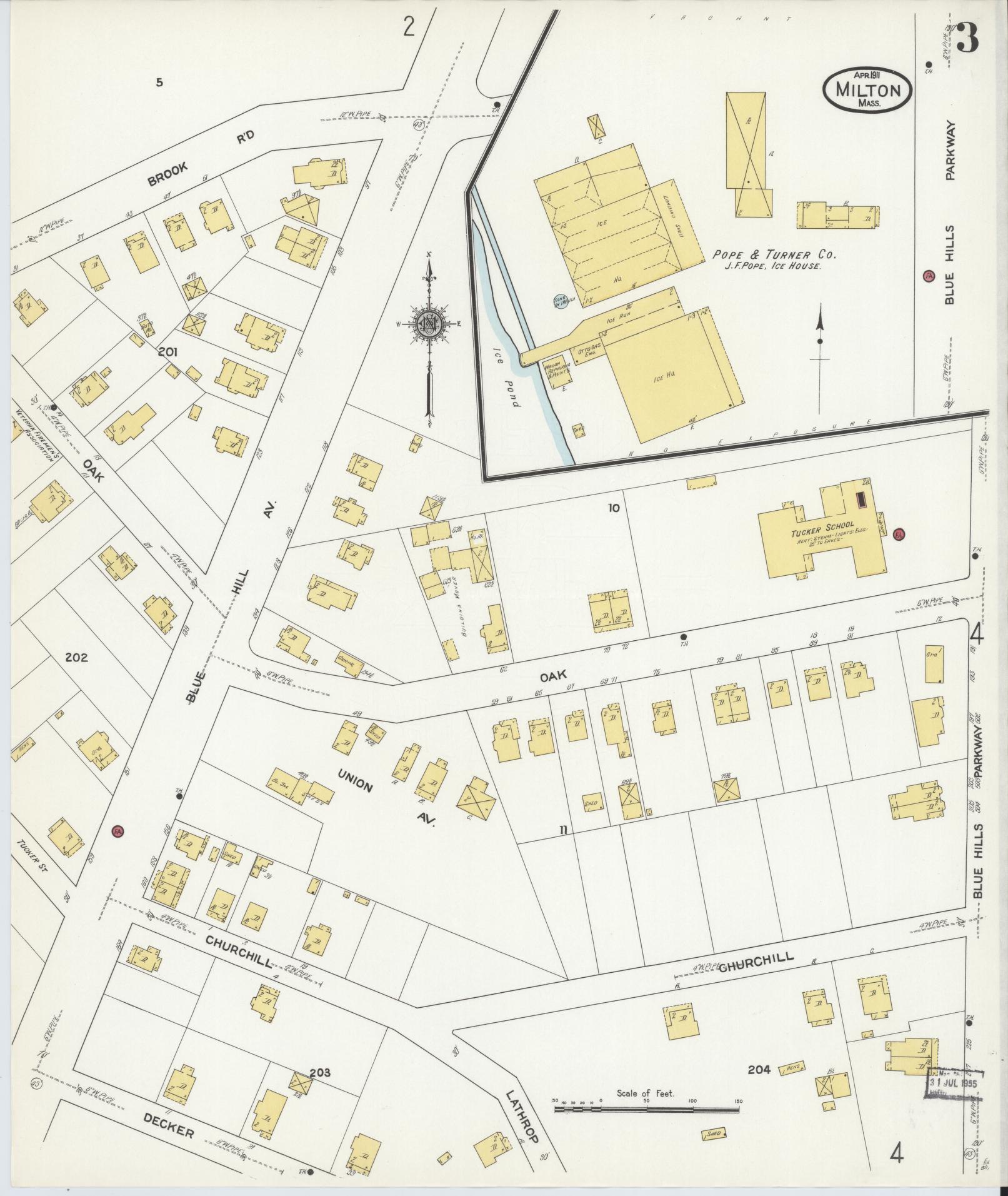 Sanborn Fire Insurance Map from Milton, Norfolk County, Massachusetts (1911), Sheet #0003 - Historic Sanborn Fire Insurance Map Print, vintage old map wall art, antique decor, genealogy gift, Massachusetts Massachusetts map