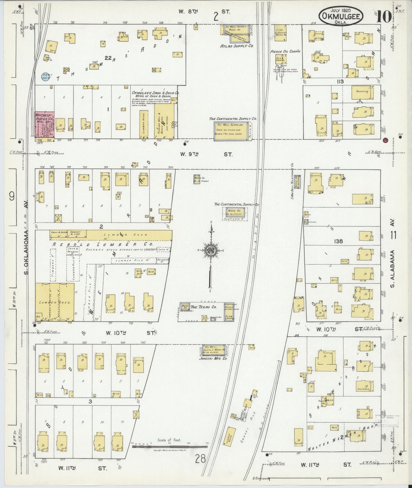 Sanborn Fire Insurance Map from Okmulgee, Okmulgee County, Oklahoma (1920), Sheet #0010 - Complete Map Set gallery image, historic Sanborn map, vintage wall art, Oklahoma Oklahoma