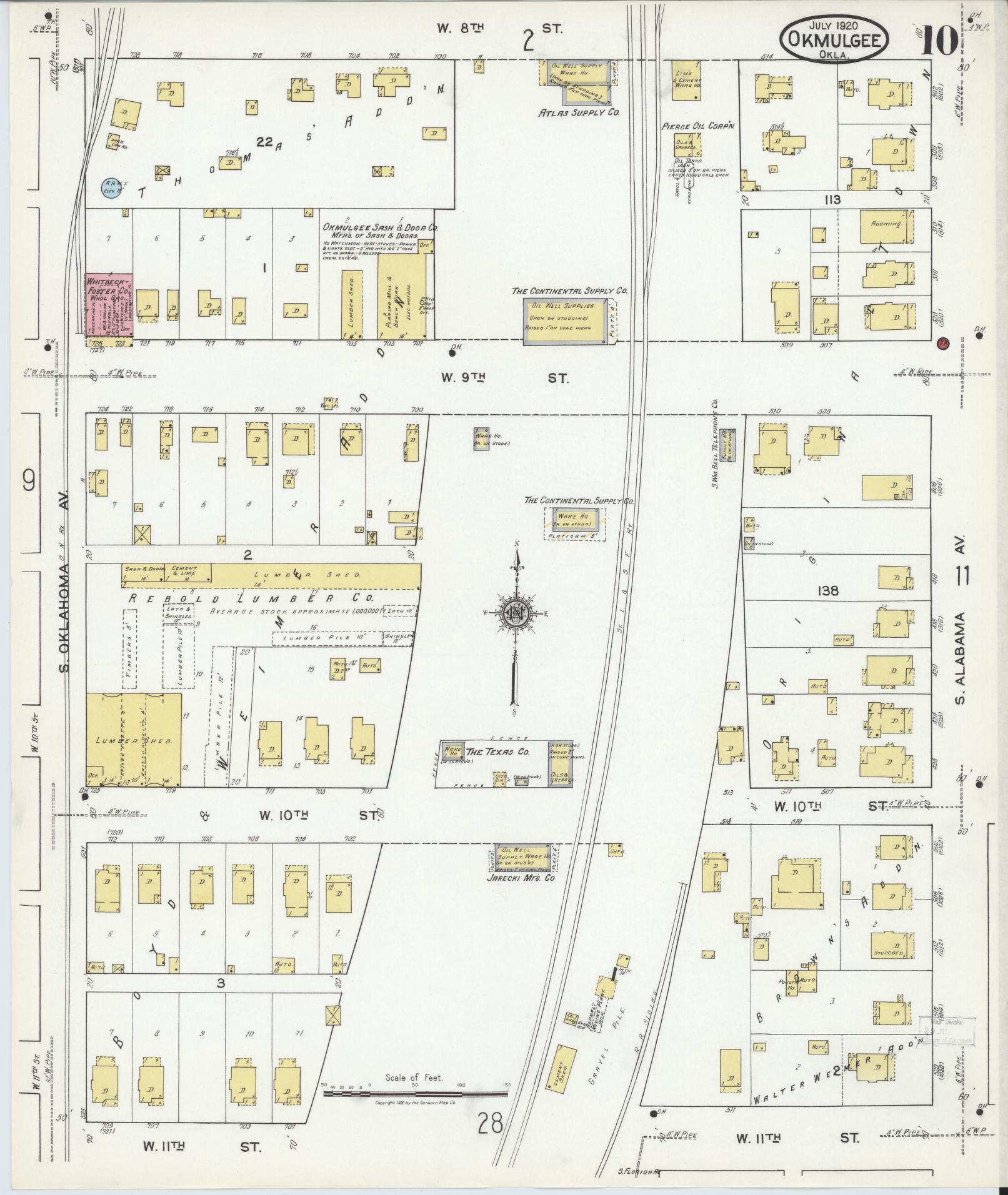 Sanborn Fire Insurance Map from Okmulgee, Okmulgee County, Oklahoma (1920), Sheet #0010 - Complete Map Set gallery image, historic Sanborn map, vintage wall art, Oklahoma Oklahoma