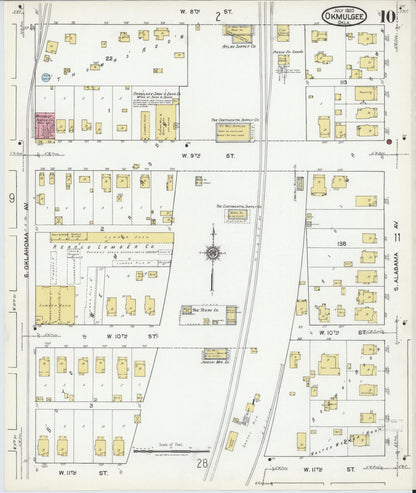 Sanborn Fire Insurance Map from Okmulgee, Okmulgee County, Oklahoma (1920), Sheet #0010 - Complete Map Set gallery image, historic Sanborn map, vintage wall art, Oklahoma Oklahoma