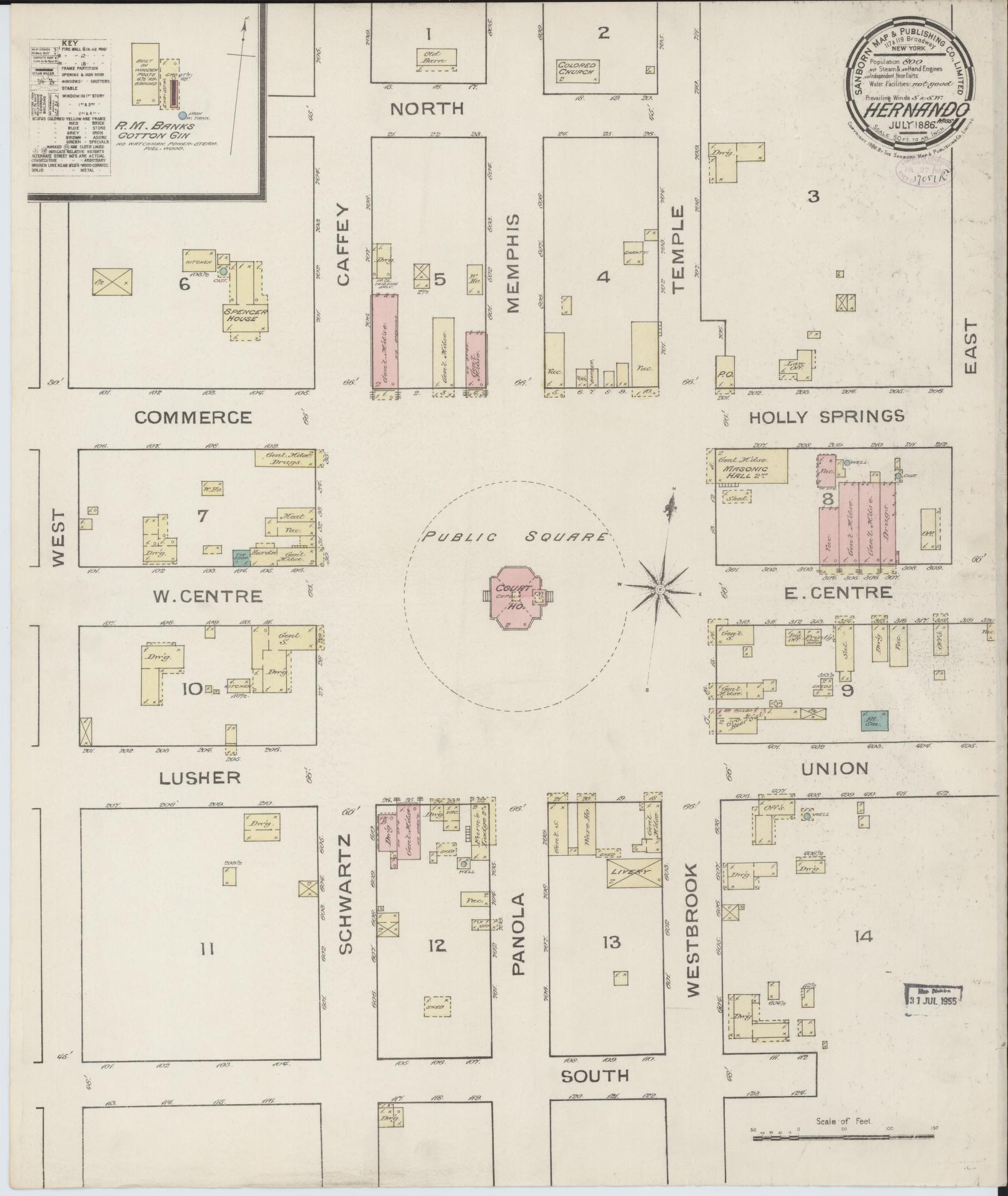 Sanborn Fire Insurance Map from Hernando, De Soto County, Mississippi (1886), Sheet #0001 - Historic Sanborn Fire Insurance Map Print, vintage old map wall art, antique decor, genealogy gift, Mississippi Mississippi map