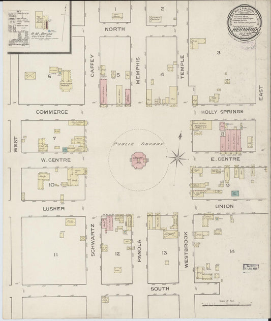 Sanborn Fire Insurance Map from Hernando, De Soto County, Mississippi (1886), Sheet #0001 - Historic Sanborn Fire Insurance Map Print, vintage old map wall art, antique decor, genealogy gift, Mississippi Mississippi map