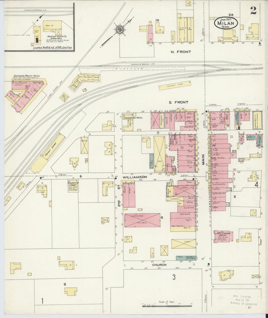 Sanborn Fire Insurance Map from Milan, Gibson County, Tennessee (1910), Sheet #0002 - Historic Sanborn Fire Insurance Map Print, vintage old map wall art, antique decor, genealogy gift, Tennessee Tennessee map