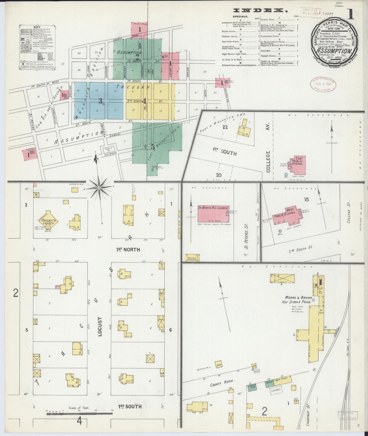 Sanborn Fire Insurance Map from Assumption, Christian County, Illinois (1899), Sheet #0001 - Complete Map Set gallery image, historic Sanborn map, vintage wall art, Illinois Illinois