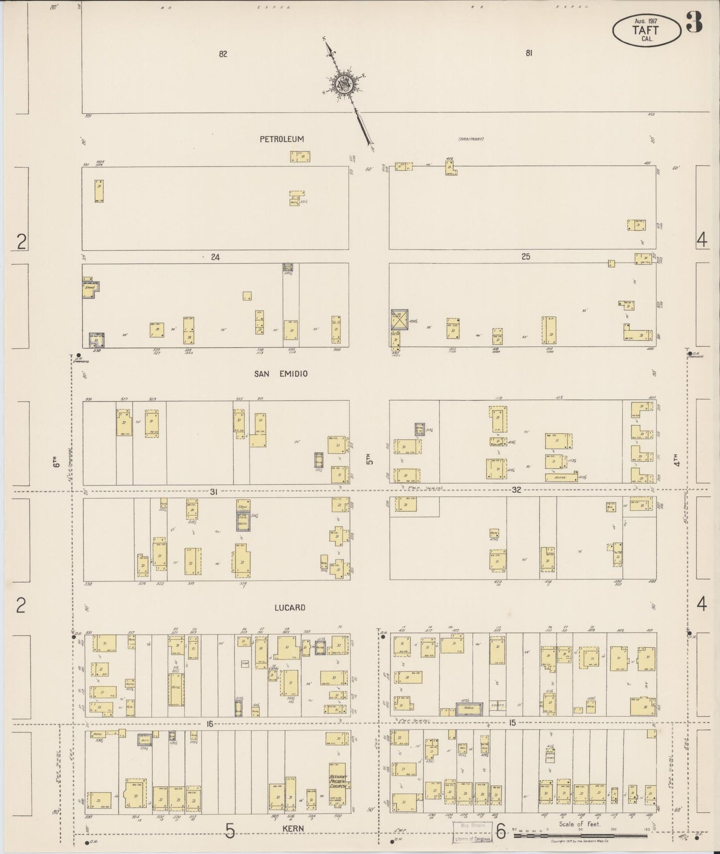 Sanborn Fire Insurance Map from Taft, Kern County, California (1917), Sheet #0003 - Complete Map Set gallery image, historic Sanborn map, vintage wall art, California California